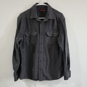Flyshacker Mens Flannel Button Up Shirt Size Large Gray Cotton Camping Cozy